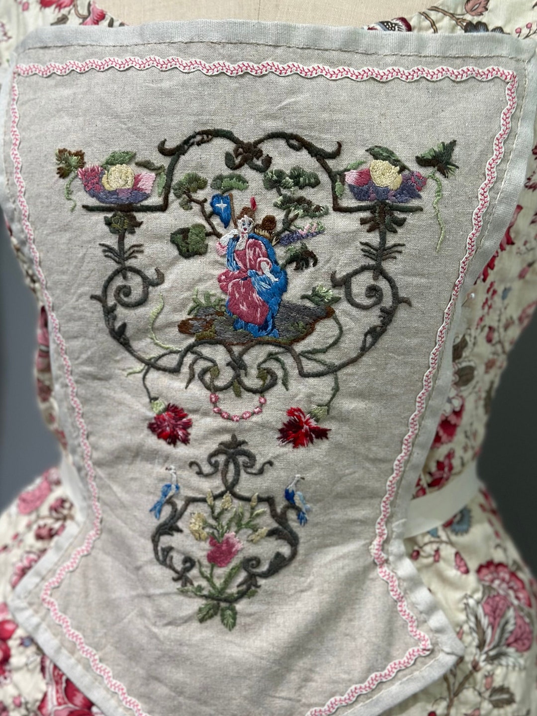 18th Century Style Stomacher Hand Embroidery Silk Linen Rococo Baroque ...