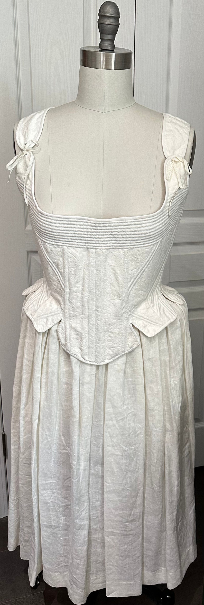 18th Century White Vintage Cotton Jaquard Corded Corset Stays Marie
