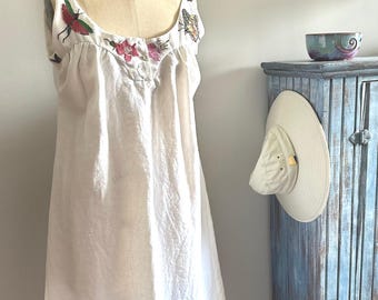 Victorian Inspired Chemise Lingerie Dress Hand Embroidered Silk Butterflies Flowers Boho Summer Garden Wedding