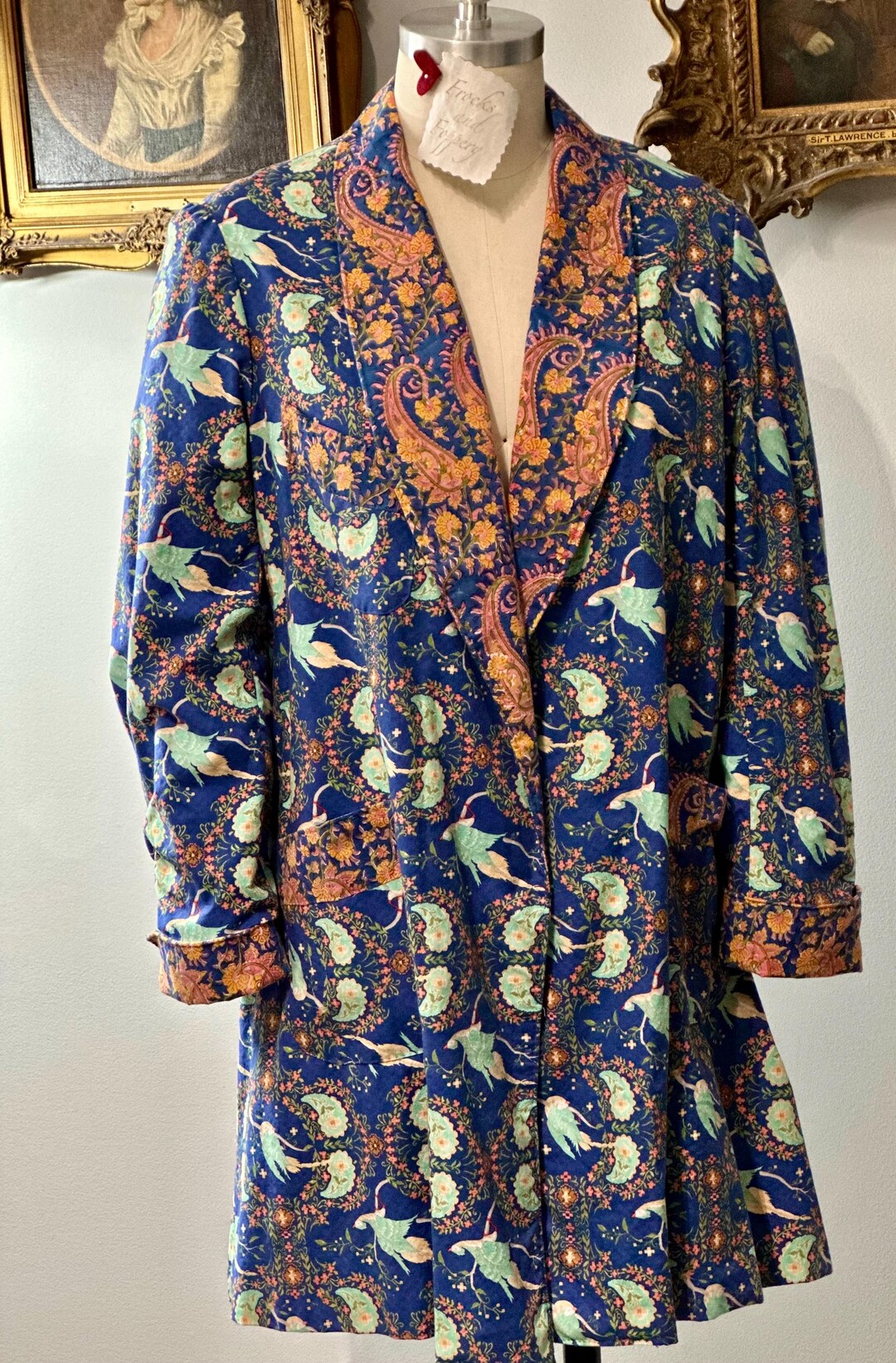 Vintage 1920s Style Lounge Robe Cotton Exotic Paisley Boho Holiday Gift ...