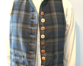 18th Century Style Scottish Highland Tartan Cotton Waistcoat Vest Outlander Colonial Regency Victorian Boho