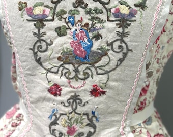 18th Century Style Stomacher Hand Embroidery Silk Linen Rococo Baroque Flora McDonald Outlander
