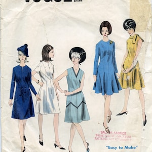 1960s Vogue 1545 Basic Dress Design, Misses' Size 16, Bust 36, Waist 28, Hip 38; Fitted Princess Dress w/ Neckline & Skirt Variations, UNCUT