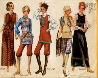Vintage Simplicity Pattern 9104, Misses sz 12, Bust 34, Waist 25.5; Sleeveless Maxi Dress, Tunic, Short Vest & Knickers; Boho Style; Not Pdf