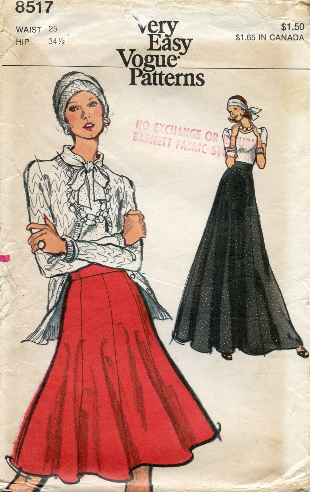 1970s Very Easy Vogue Pattern 8517 Misses' Skirt in 2 Lengths 25 Waist ...