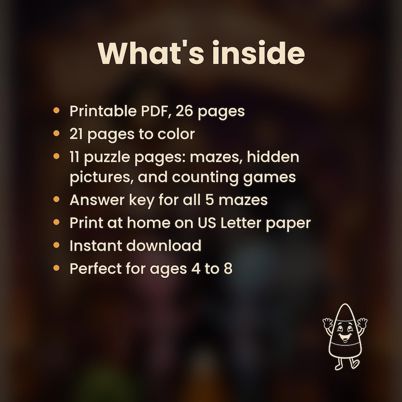 Puede incluir: Un documento digital titulado What's inside, que enumera 26 p&aacute;ginas PDF imprimibles, 21 p&aacute;ginas para colorear, 11 p&aacute;ginas de rompecabezas con laberintos, im&aacute;genes ocultas y juegos de conteo, una clave de respuestas y una ilustraci&oacute;n.