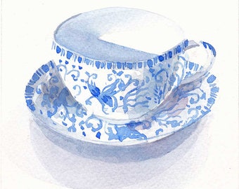 Japanese Teacup - original framed watercolour of porcelain teacup