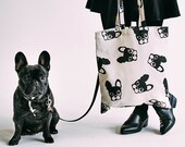 French Bulldog Pattern tote bag / Frenchie Design / Boston Terrier Pattern Cotton Shopping Bag