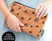 Genuine Leather Clutch with . Including Removable Wrist Strap