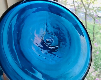Blenko vintage Wayne Husted glass vase blue 17”tall 1960s hand blown glass mid century modern
