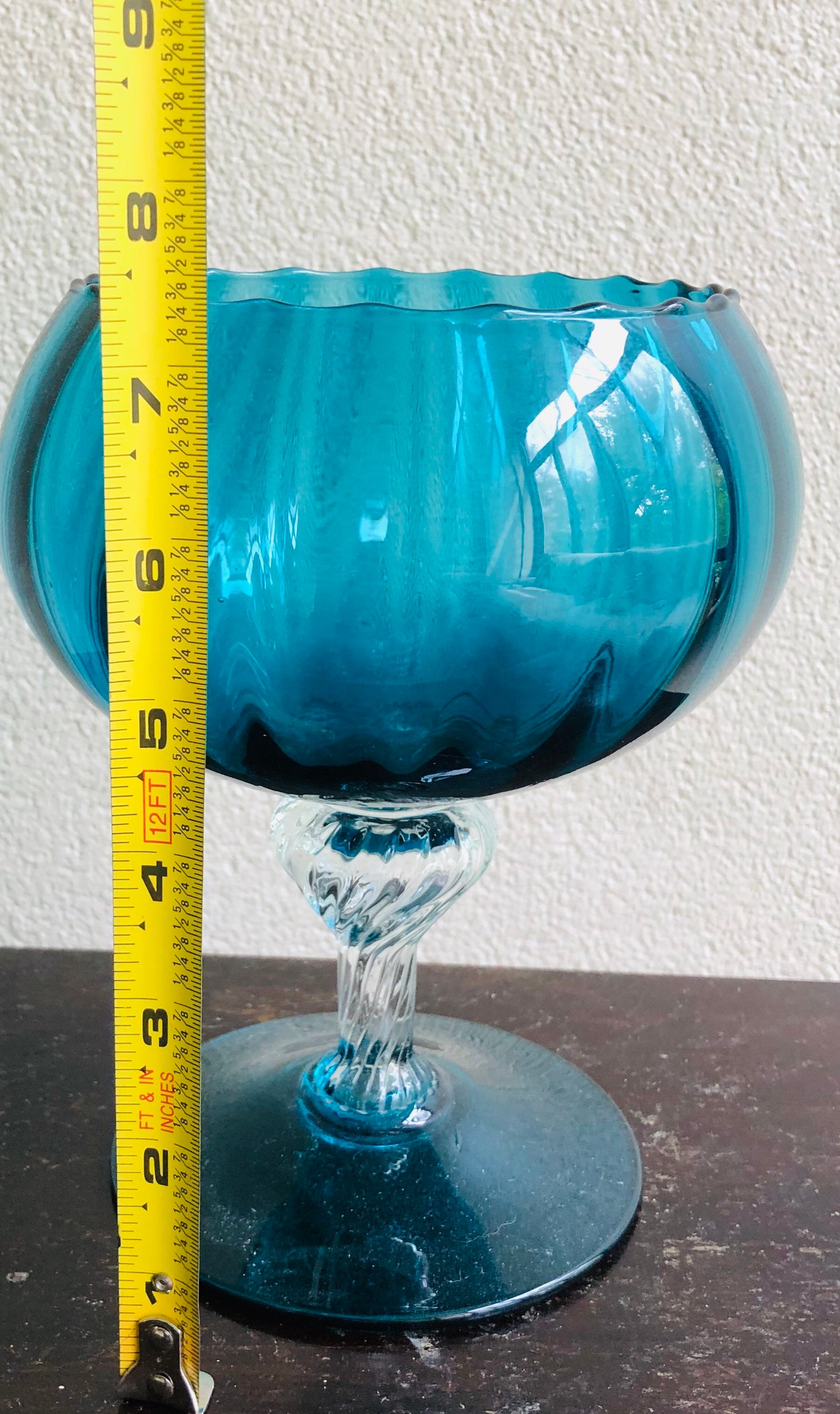 Vintage Hand blown blue glass candy dish Etsy