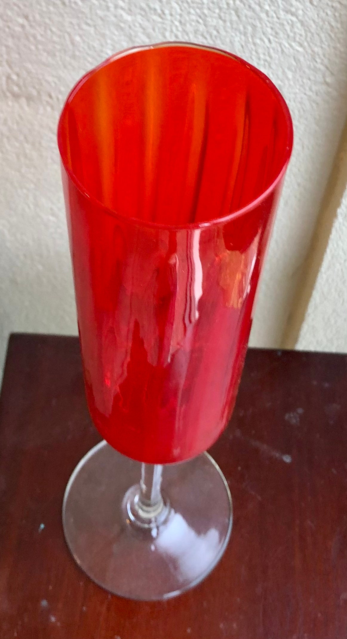 Empoli vintage Hand blown glass vase 14 tall transparent red Etsy