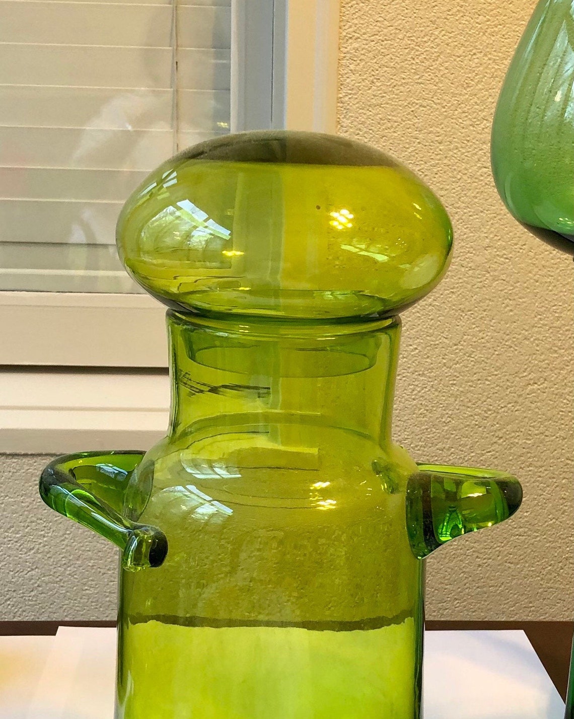 Vintage Blenko Hand blown glass 1973 with lid 18 tall green Etsy