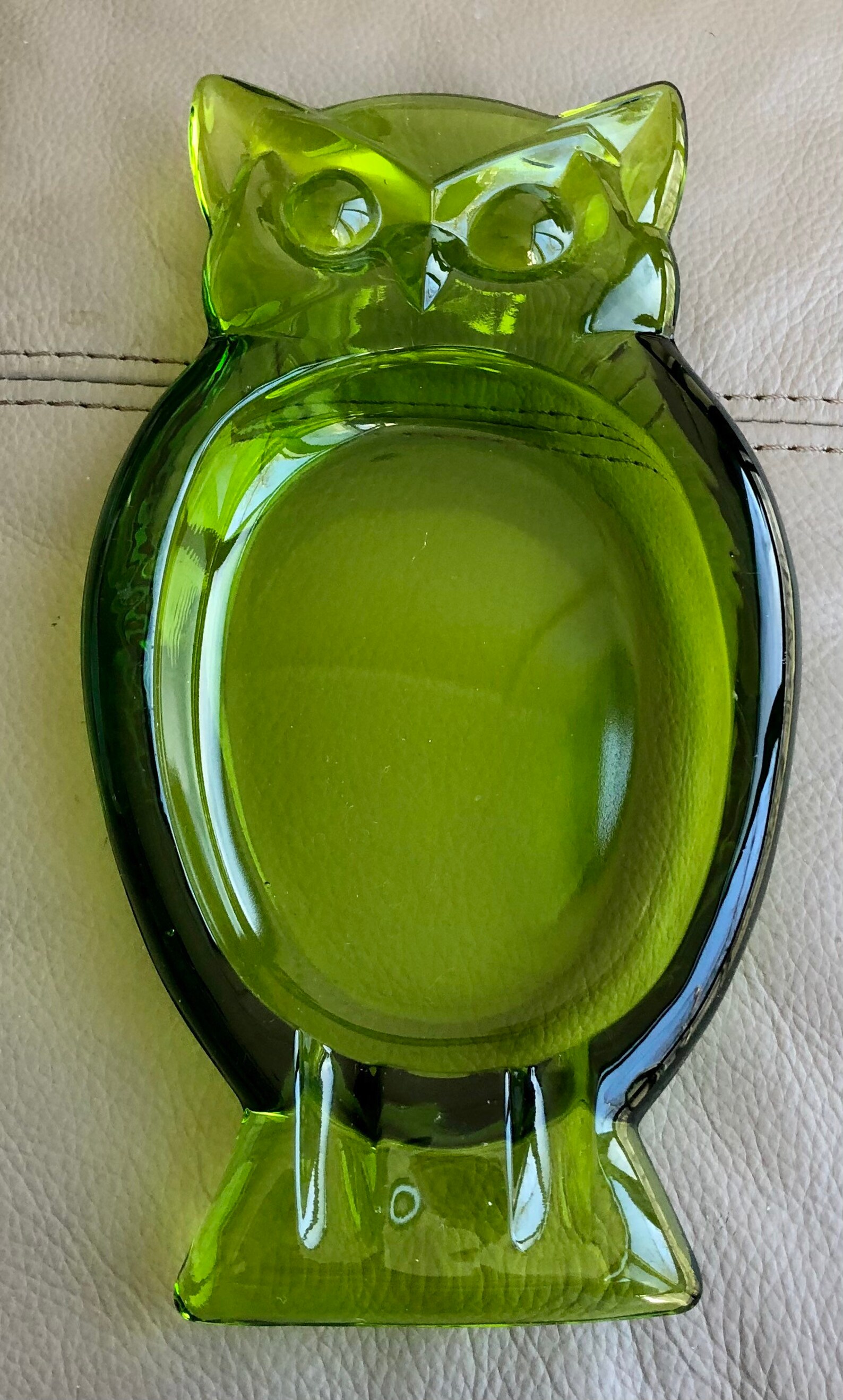 Vintage Viking owl ashtray circa 1970 green glass Etsy