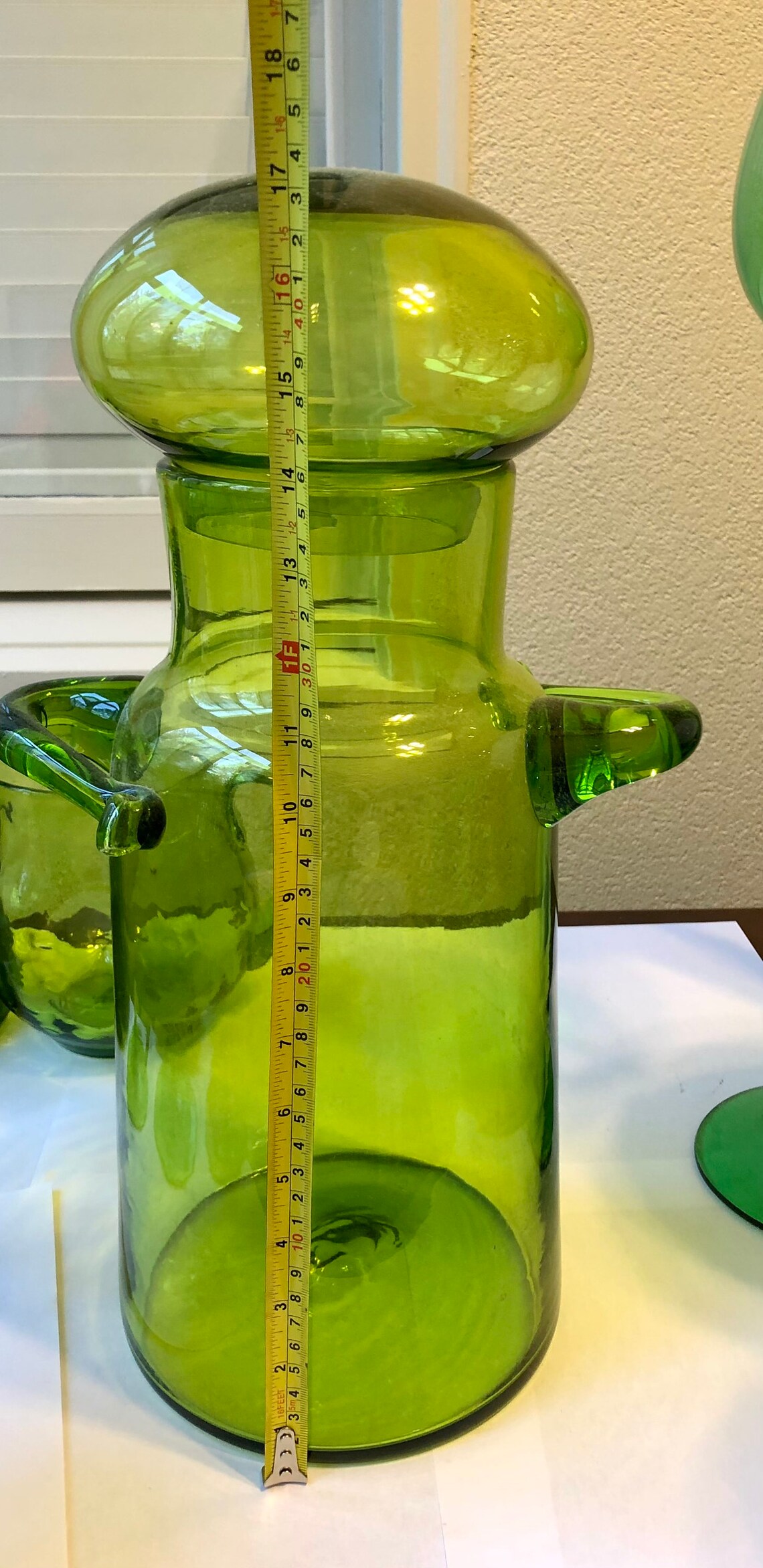 Vintage Blenko Hand blown glass 1973 with lid 18 tall green Etsy