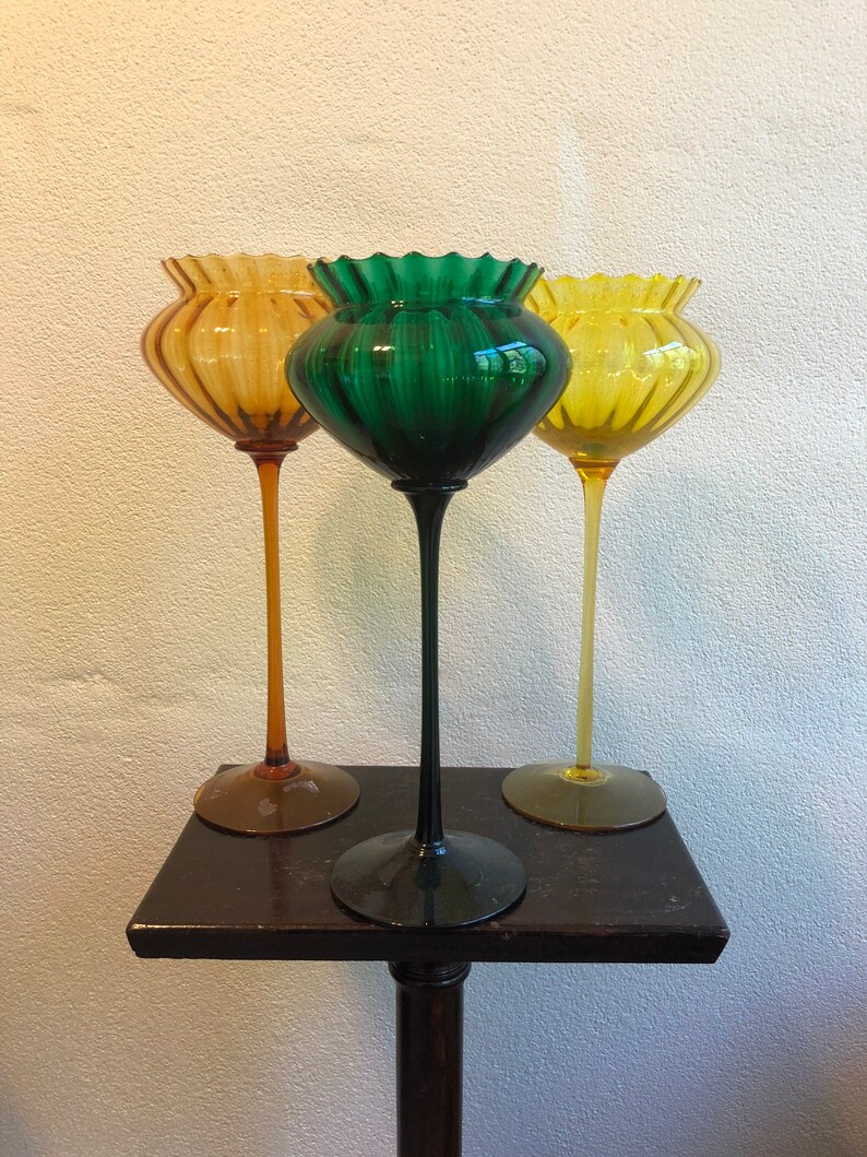 Empoli Vintage Hand blown glass goblet 16\u201d tall mid century modern 4 pieces