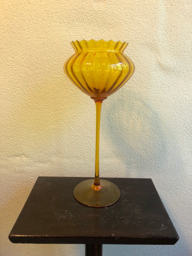Empoli Vintage Hand blown glass goblet 16\u201d tall mid century modern 4 pieces