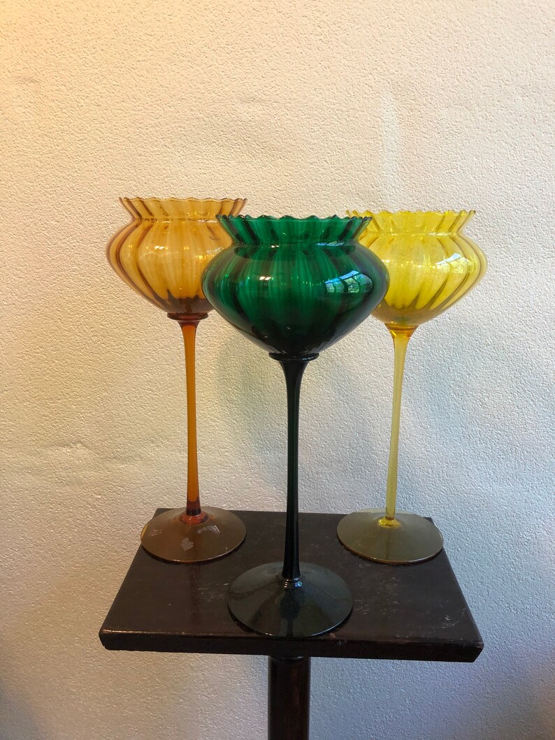 Empoli Vintage Hand blown glass goblet 16\u201d tall mid century modern 4 pieces