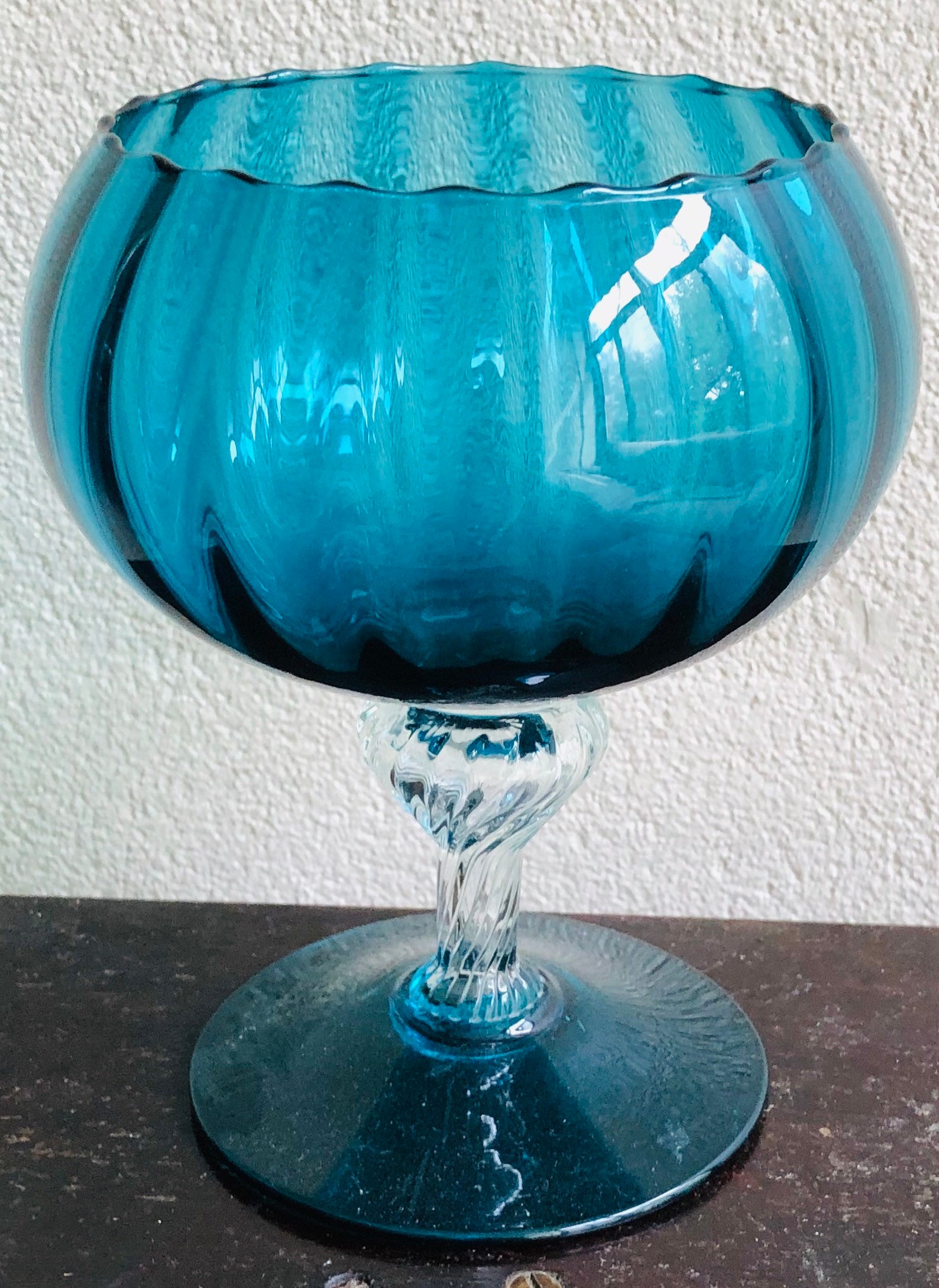 Vintage Hand blown blue glass candy dish Etsy
