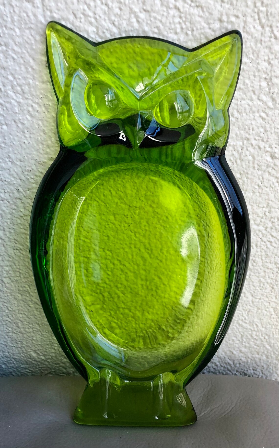 Vintage Viking owl ashtray circa 1970 green glass Etsy