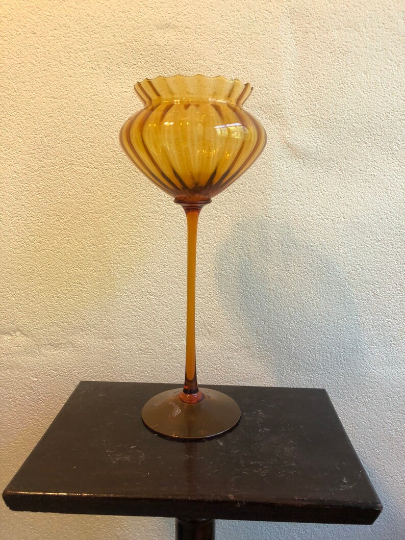 Empoli Vintage Hand blown glass goblet 16\u201d tall mid century modern 4 pieces