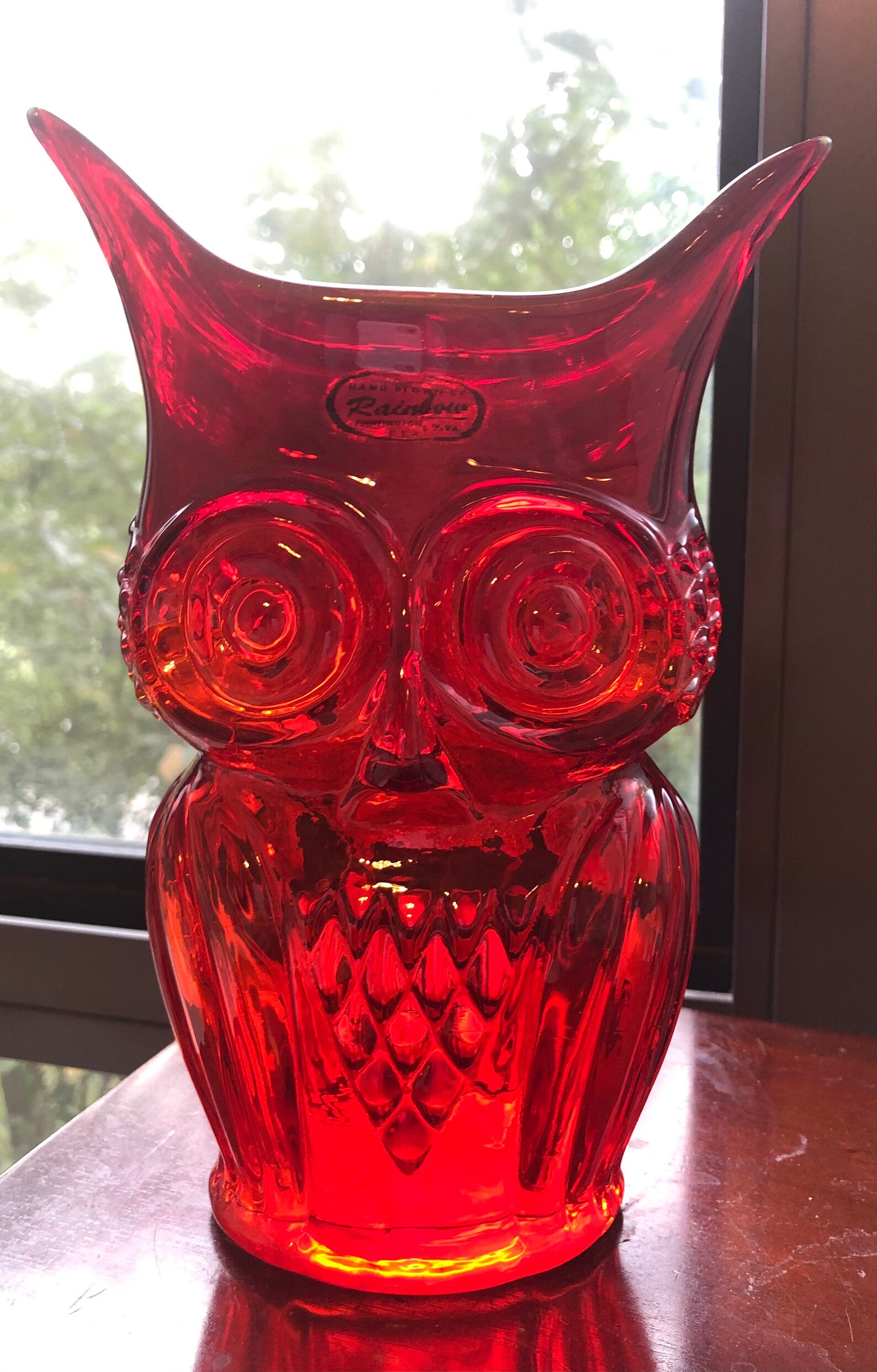 Vintage Viking Pilgrim Hand blown glass owl vase 8.5 tall Etsy