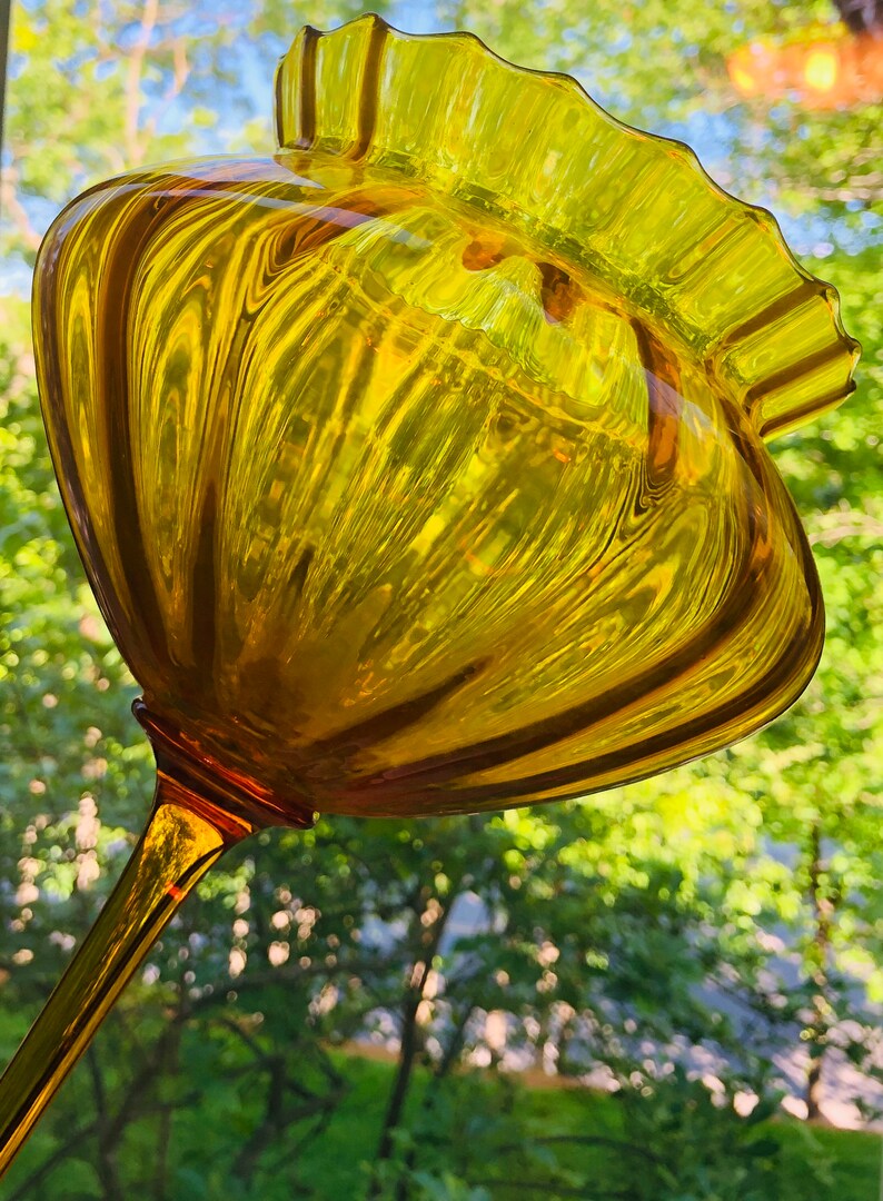 Empoli Vintage Hand blown glass goblet 16\u201d tall mid century modern 4 pieces