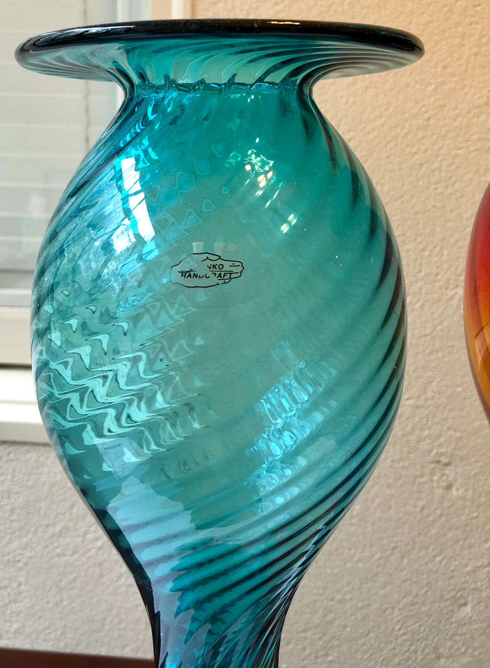 Vintage Blenko hand blown Husted glass vase aqua blue 19 Etsy