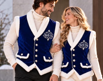 Gilets en velours style Pôle Nord, bordure en fausse fourrure, vêtements de fêtes d'hiver