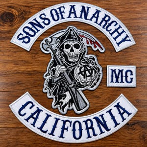 Conjunto de parches de Sons of Anarchy California MC, parche bordado de la Parca para chaleco de motociclista
