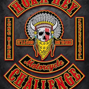 Hoka Hey Challenge Embroidered Biker Patch Set, Motorcycle Rider Skull Back Patch, Long Rider Motorcycle Club Jacket Vest Patches