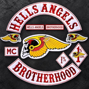 Set di toppe ricamate della confraternita Hells Angels, toppe per gilet da MC con teschio alato (10 pezzi)