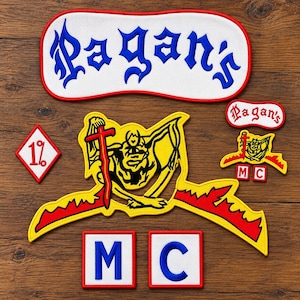 Conjunto de patches bordados Pagan's MC para motociclistas, patch para costas de colete de clube de motociclistas
