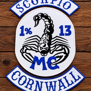 Conjunto de parches bordados para motociclistas Scorpio MC Cornwall, parche para chaleco de club de motociclistas