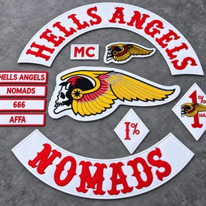Hells Angels MC Embroidered Patch Set, Nomads Rocker, Winged Skull (Sew-On)