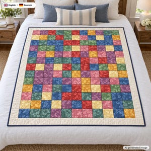 Square Patchwork Quilt Pattern + Video Tutorial, EN + DE PDF