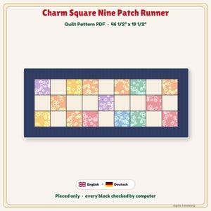 Charm Square Nine Patch Runner Pattern + Video Tutorial, EN + DE PDF image 4