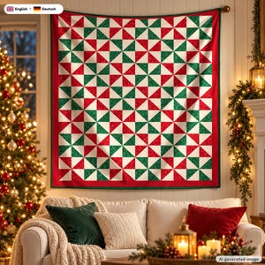 Peppermint Pinwheel Christmas Quilt Pattern + Video Tutorial, EN + DE PDF