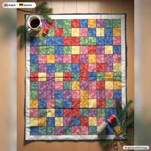 Square Patchwork Quilt Pattern + Video Tutorial, EN + DE PDF