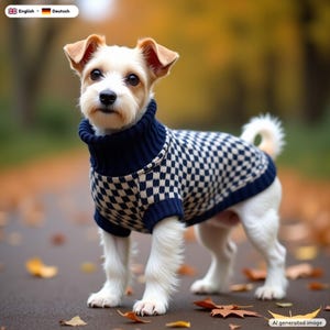 Checkered Turtleneck Dog Sweater Knitting Pattern, 6 Sizes, PDF + Video Tutorial