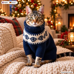 Cat Fair Isle Sweater Knitting Pattern, 5 Sizes, PDF + Video Tutorial