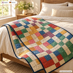 Disappearing Nine Patch Quilt Pattern + Video Tutorial, EN + DE PDF