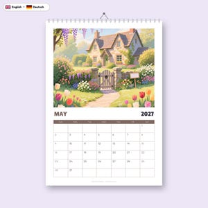 Kalender 2027 zum Ausdrucken, Cottage durchs Jahr, Wandkalender A4