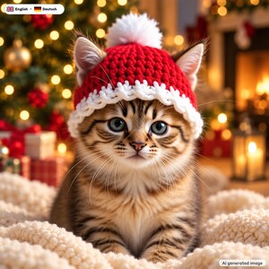 Santa Hat for Cats and Small Dogs Crochet Pattern + Video Tutorial, EN + DE PDF