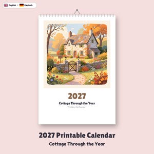 Kalender 2027 zum Ausdrucken, Cottage durchs Jahr, Wandkalender A4