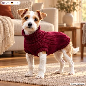 Burgundy Ribbed Dog Sweater Knitting Pattern, 6 Sizes, PDF + Video Tutorial