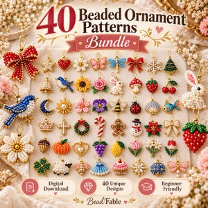 Pacchetto di 40 modelli di ornamenti con perline - Modello di ciondolo con perline in PDF - Modello di ornamento natalizio con perline - Download digitale