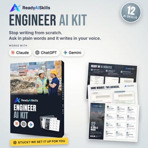 Può includere: Il kit digitale Engineer AI Kit include una scatola e fogli informativi con il testo ReadyAISkills, Engineer AI Kit, 12 AI Skills, e funziona con Claude, ChatGPT e Gemini. Include 12 competenze IA, 1 installazione file, 3 app IA e 1 guida PDF.
