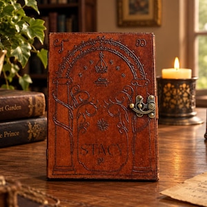 Doors of Durin Leather Journal  Fantasy Handmade Notebook, Tolkien Inspired Gift for Book Lovers, Hobbit Fans And D And D Players, Homemade