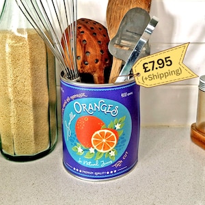 Retro Style Oranges Storage Tin, Vintage Style Utensil Pot